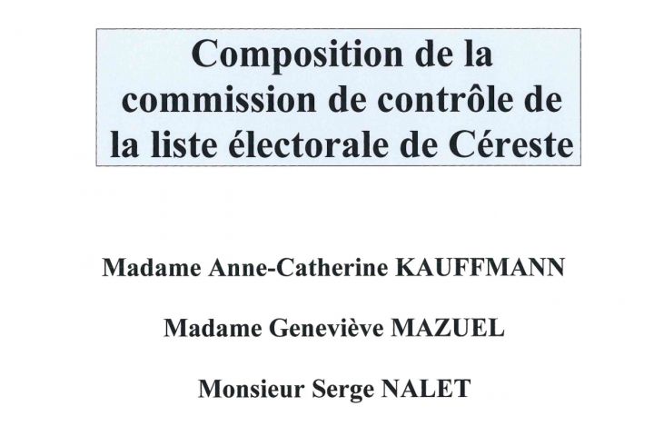 Composition de la commission de contrôle de la liste électorale de Céreste